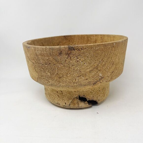 Hand Turned Spalted Wood Bowl Pedestal Driftwood Coastal MCM Beach Primitive - Picture 1 of 10